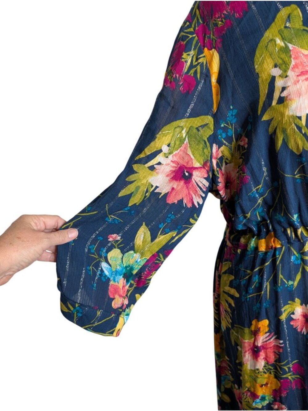 Cult Of Design Floral Maxi Dress 1X With Metallic Gold Threads Shark Bite Hem 3/ - Picture 3 of 14